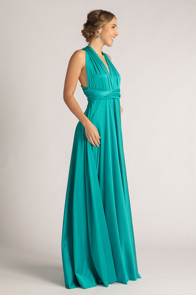 Luxe Satin Ballgown Multiway Infinity Dress in Teal