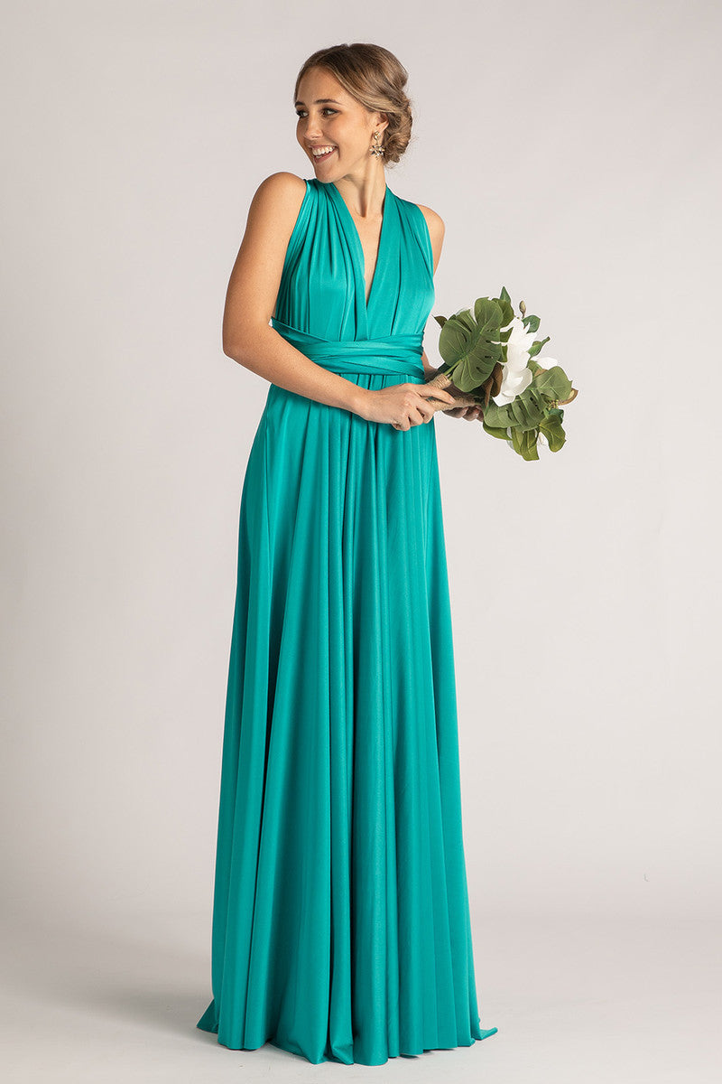 Luxe Satin Ballgown Multiway Infinity Dress in Teal