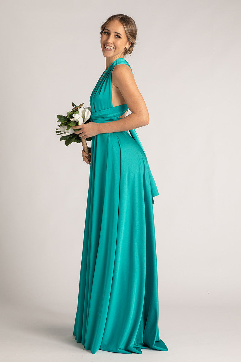 Luxe Satin Ballgown Multiway Infinity Dress in Teal
