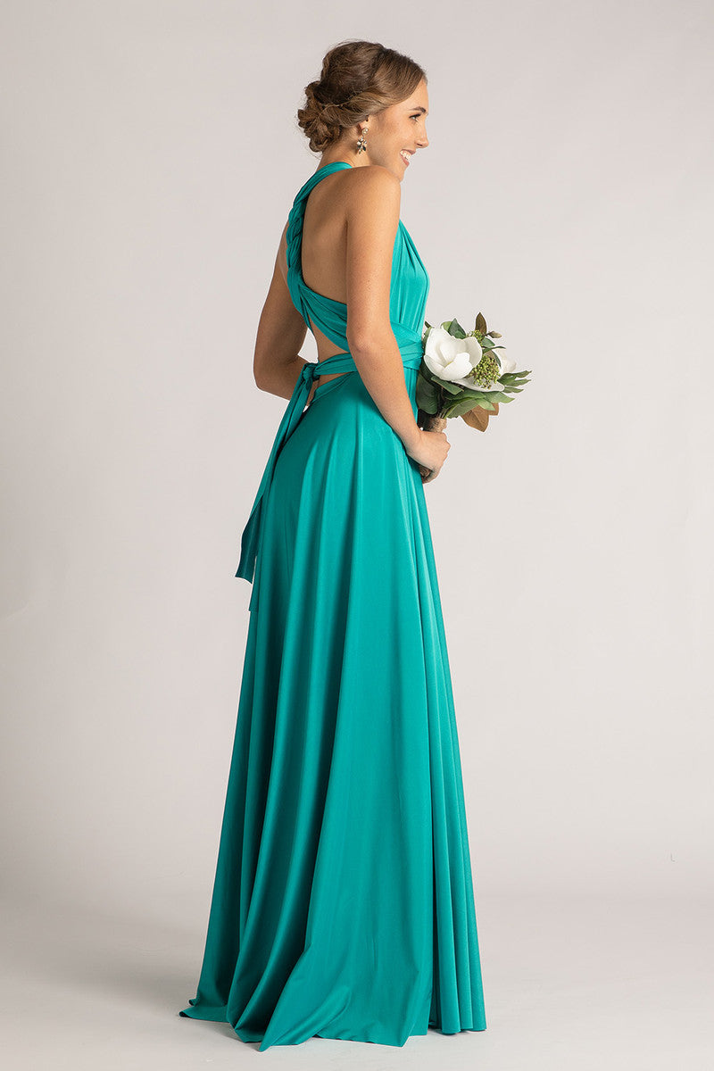 Luxe Satin Ballgown Multiway Infinity Dress in Teal
