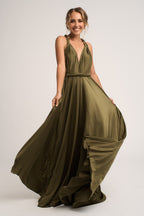 Luxe Satin Ballgown Multiway Infinity Dress in Olive Green