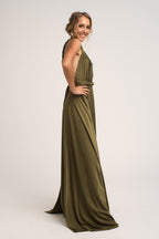 Luxe Satin Ballgown Multiway Infinity Dress in Olive Green