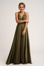 Luxe Satin Ballgown Multiway Infinity Dress in Olive Green