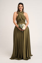 Luxe Satin Ballgown Multiway Infinity Dress in Olive Green