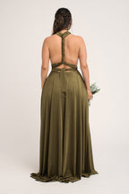 Luxe Satin Ballgown Multiway Infinity Dress in Olive Green