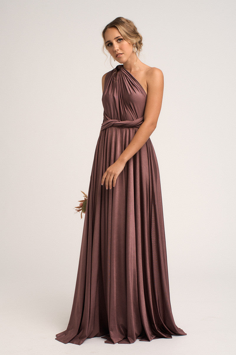 Luxe Satin Ballgown Multiway Infinity Dress in Thistle