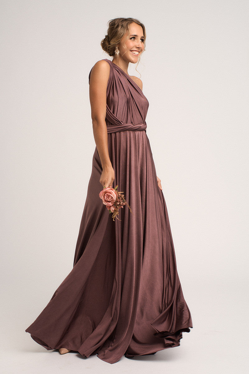 Luxe Satin Ballgown Multiway Infinity Dress in Thistle