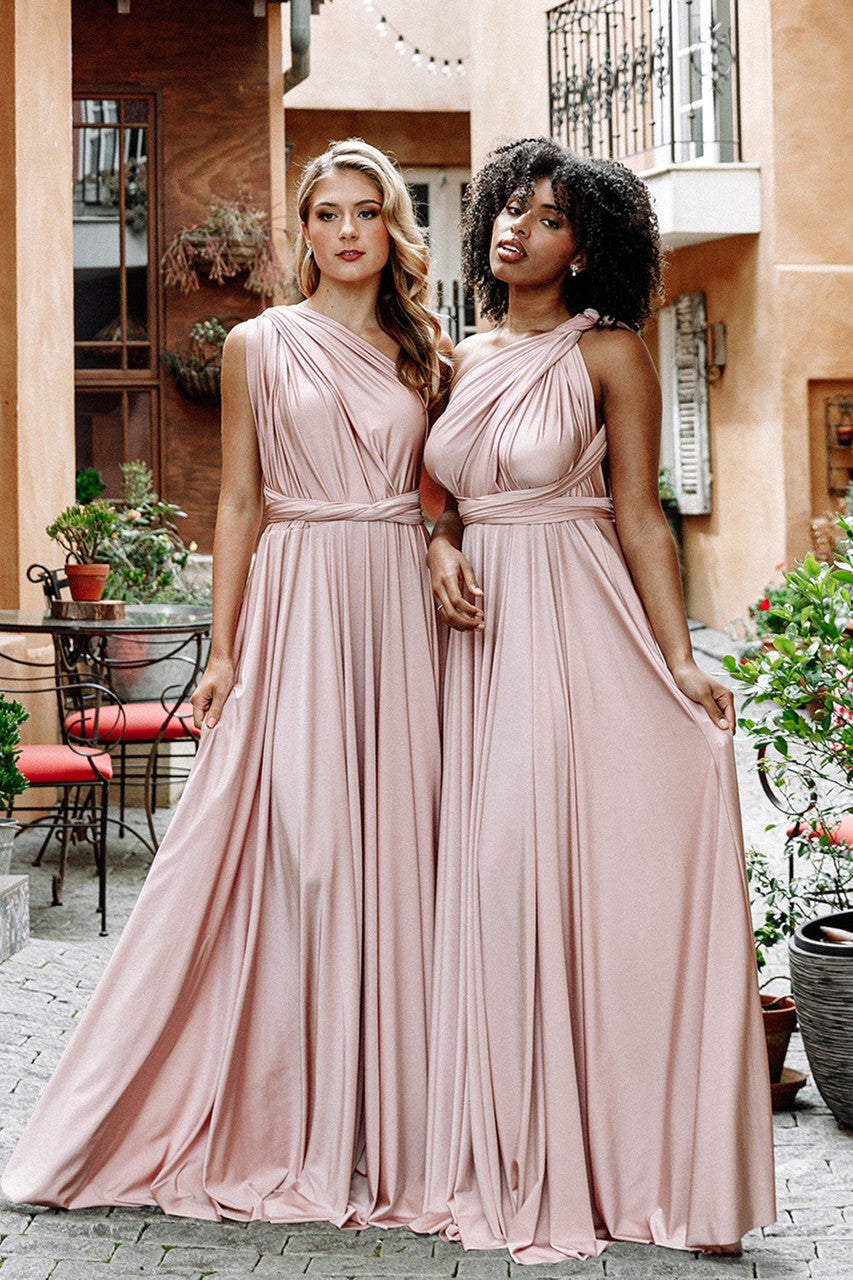 Luxe Satin Ballgown Multiway Infinity Dress in Dusty Pink