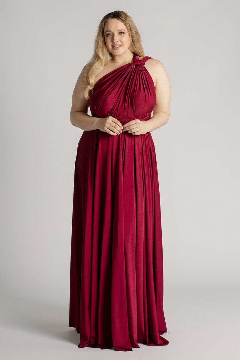 Luxe Satin Ballgown Multiway Infinity Dress in Burgundy