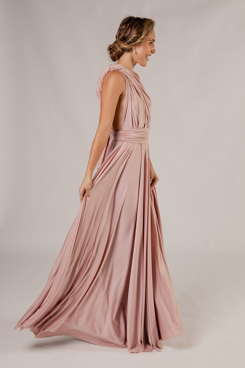Luxe Satin Ballgown Multiway Infinity Dress in Dusty Pink