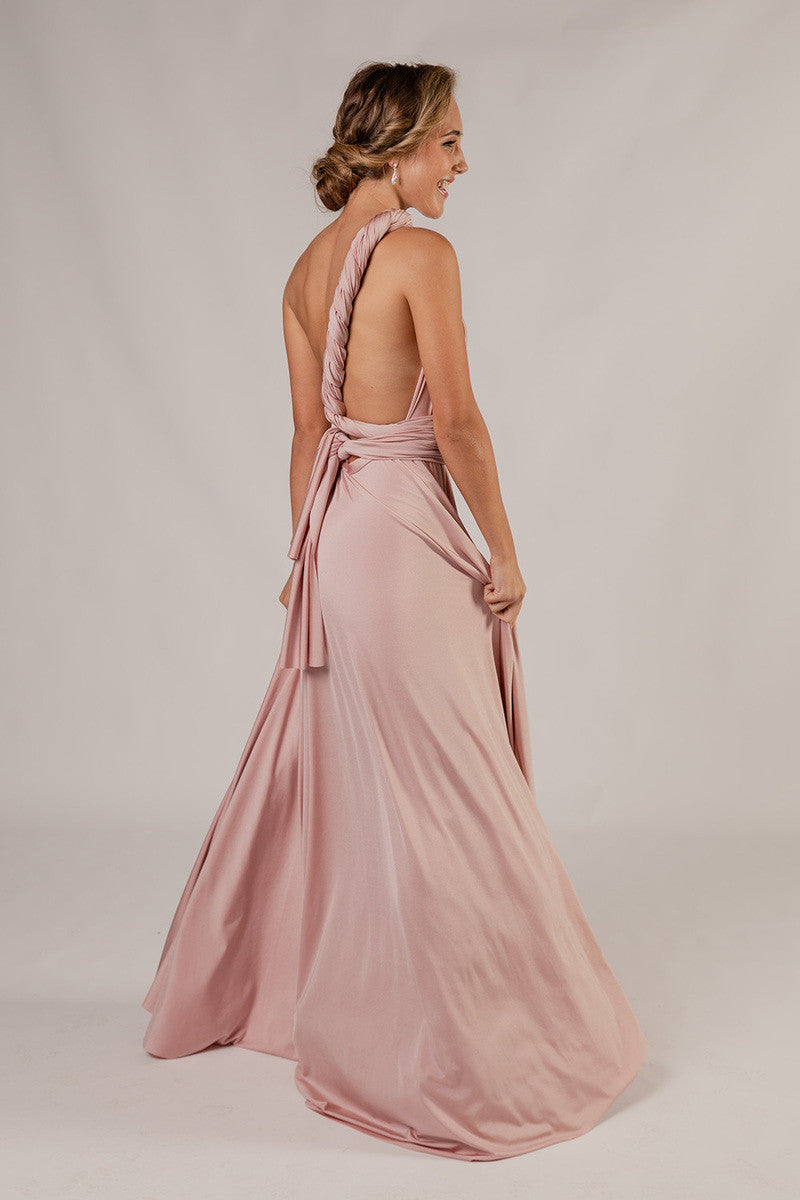 Luxe Satin Ballgown Multiway Infinity Dress in Dusty Pink