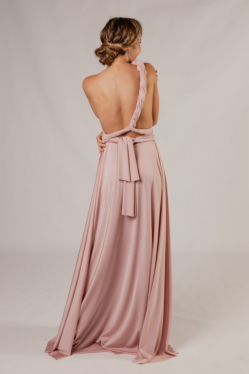 Luxe Satin Ballgown Multiway Infinity Dress in Dusty Pink