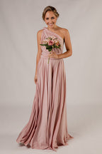 Luxe Satin Ballgown Multiway Infinity Dress in Dusty Pink