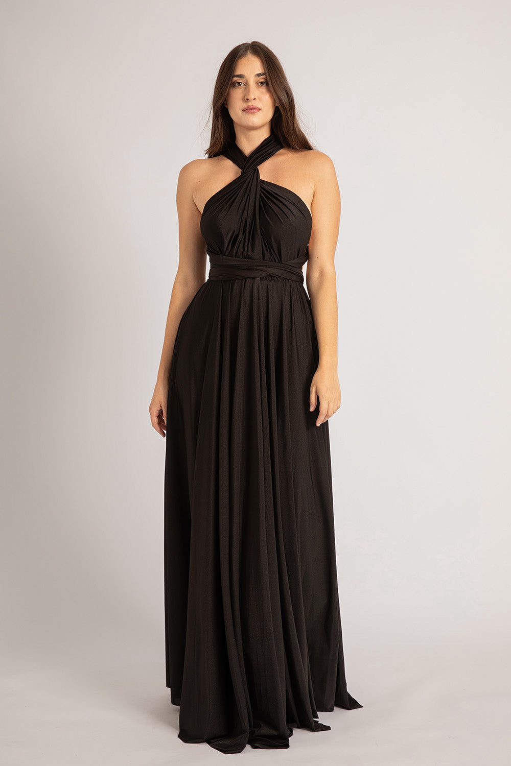Luxe Satin Ballgown Multiway Infinity Dress in Black