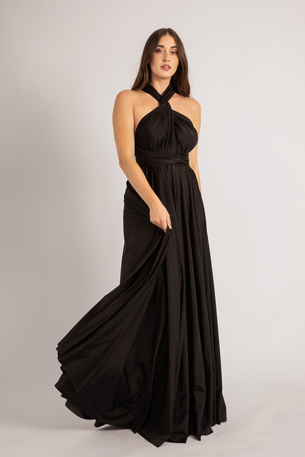 Luxe Satin Ballgown Multiway Infinity Dress in Black