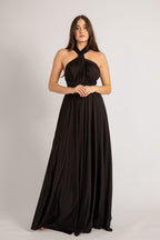 Luxe Satin Ballgown Multiway Infinity Dress in Black