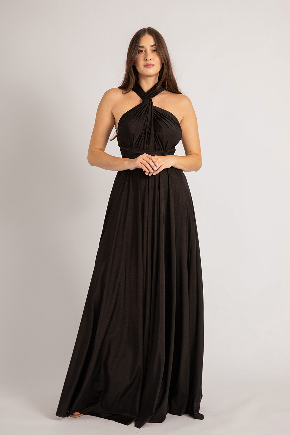 Luxe Satin Ballgown Multiway Infinity Dress in Black