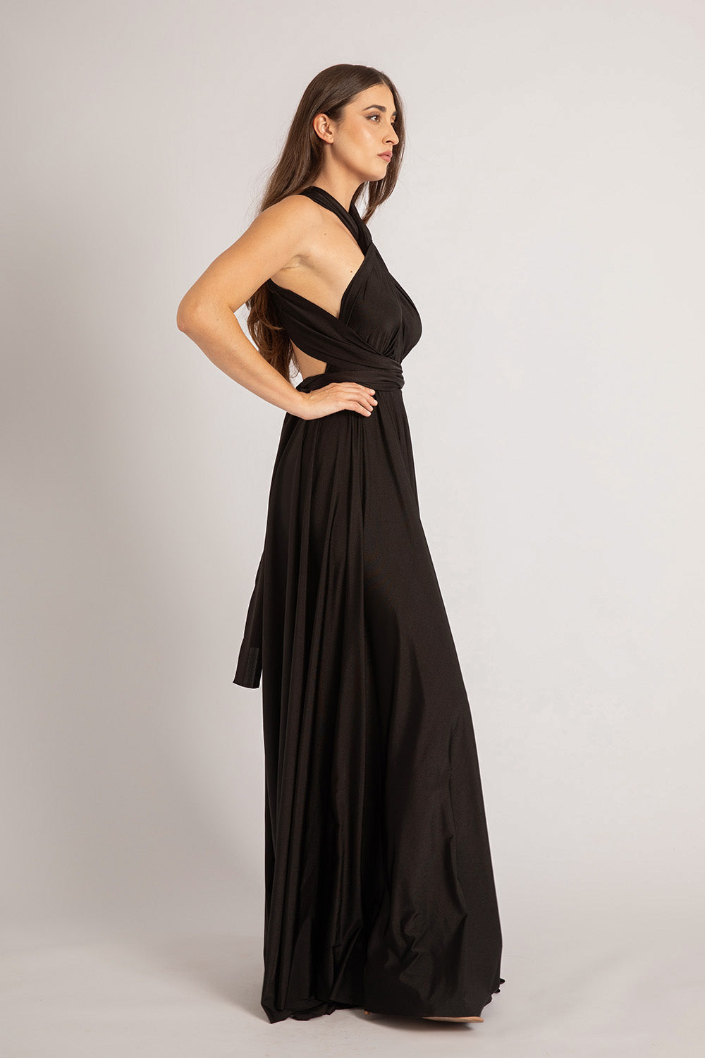 Luxe Satin Ballgown Multiway Infinity Dress in Black
