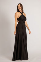 Luxe Satin Ballgown Multiway Infinity Dress in Black