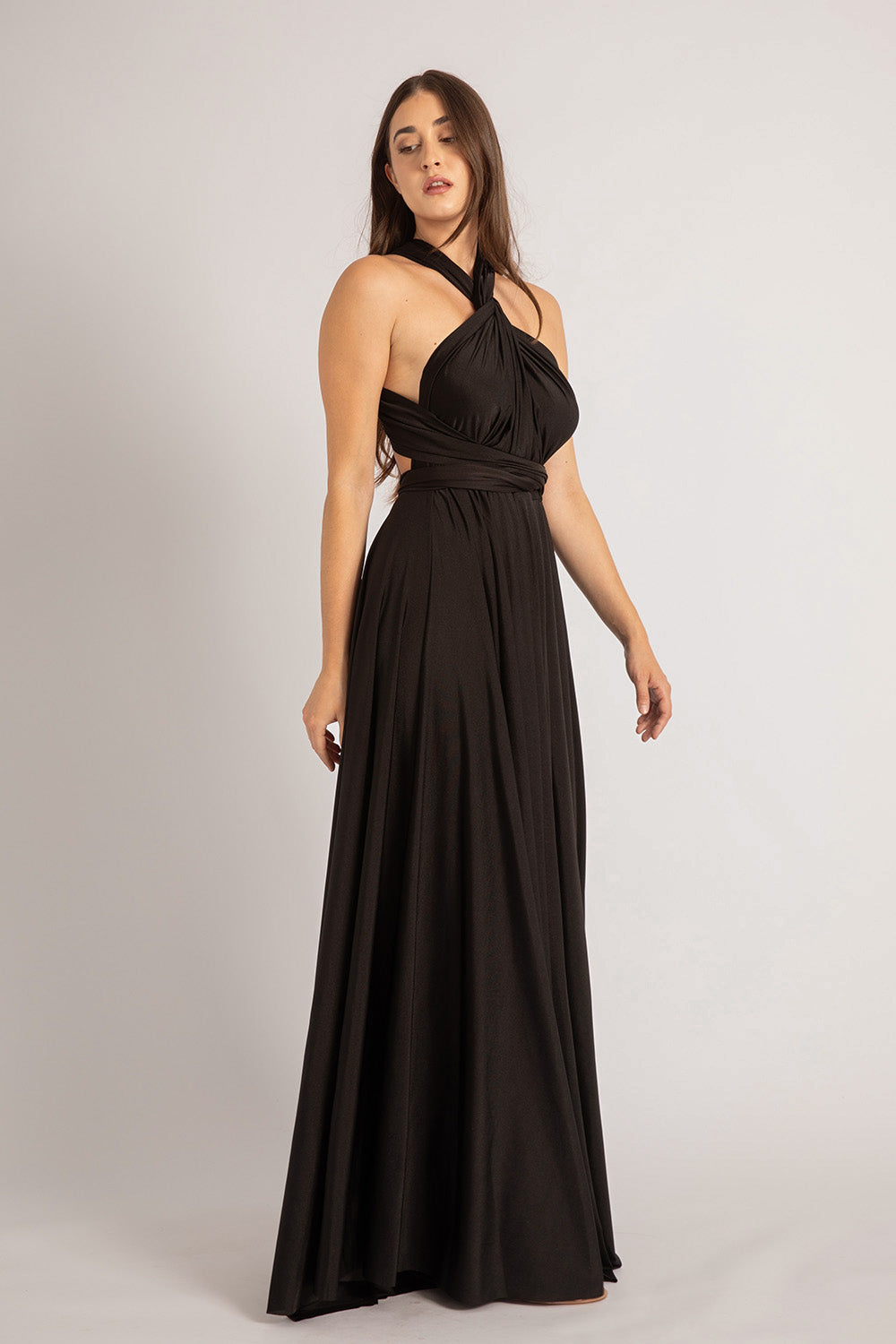Luxe Satin Ballgown Multiway Infinity Dress in Black