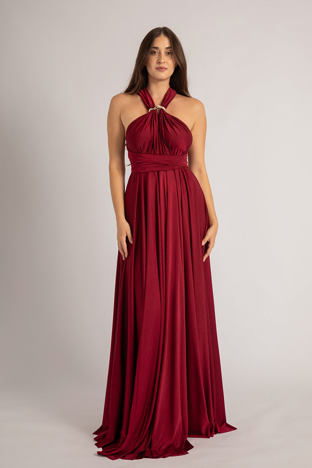 Luxe Satin Ballgown Multiway Infinity Dress in Burgundy