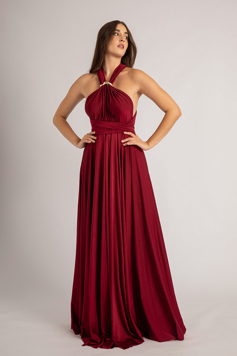 Luxe Satin Ballgown Multiway Infinity Dress in Burgundy