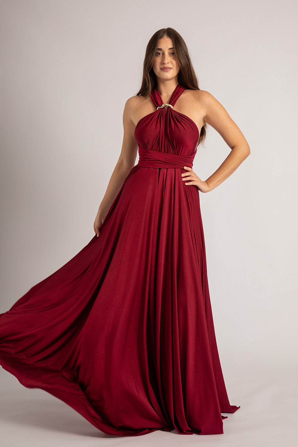 Luxe Satin Ballgown Multiway Infinity Dress in Burgundy