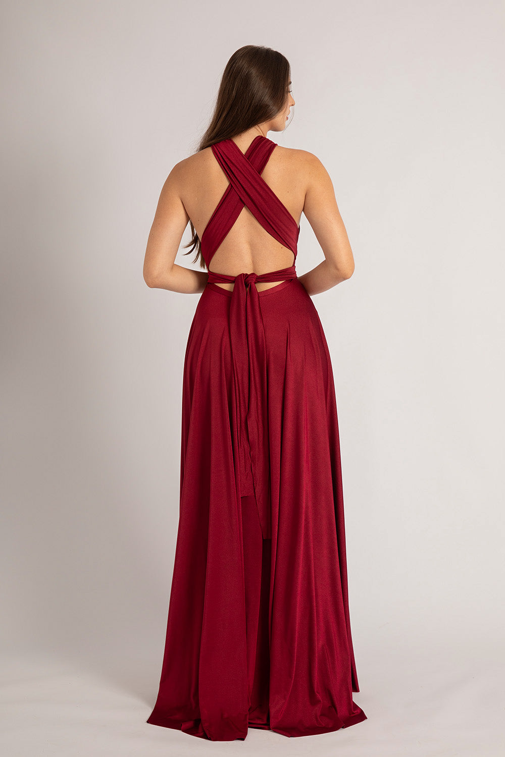 Luxe Satin Ballgown Multiway Infinity Dress in Burgundy