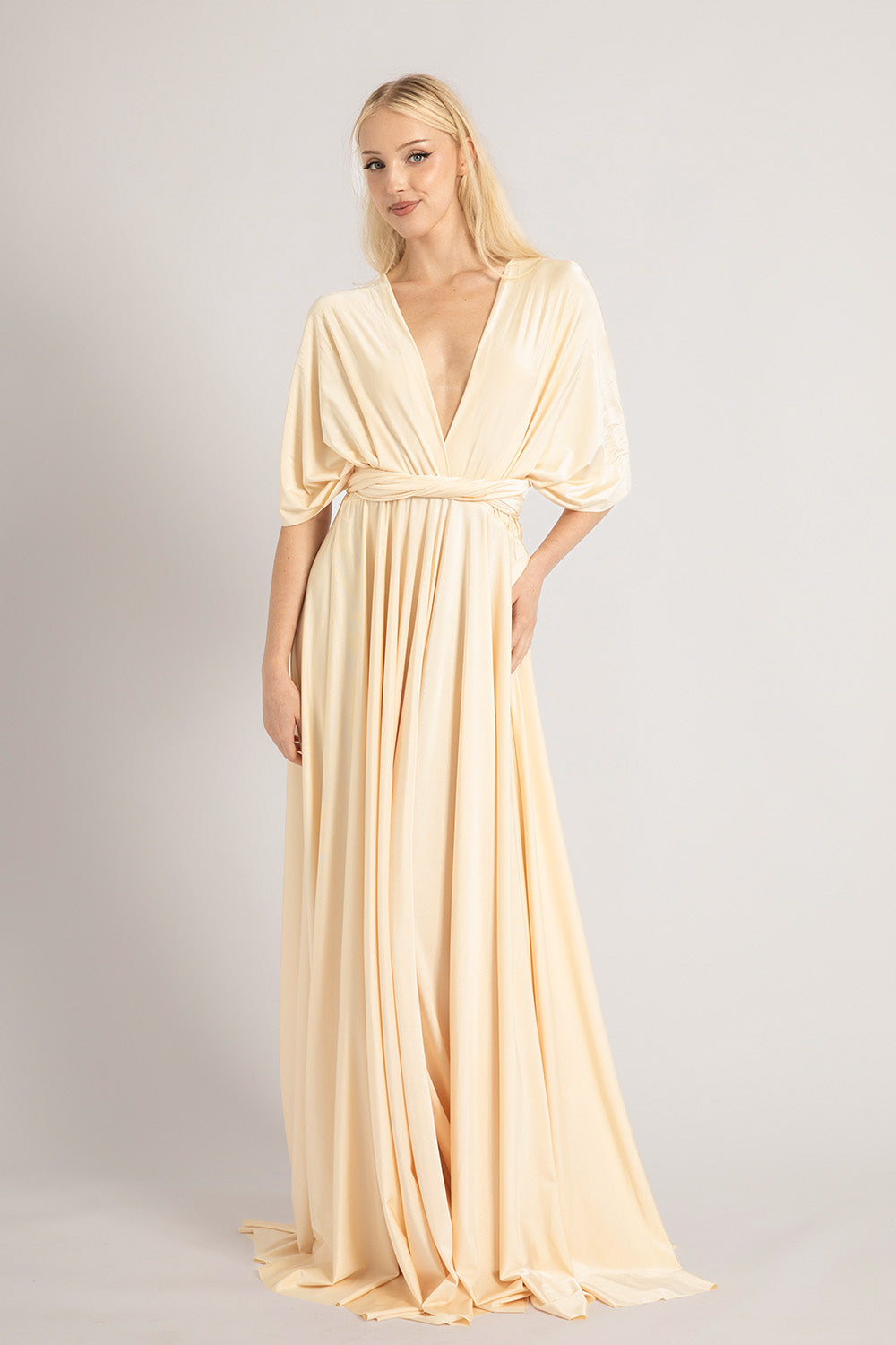 Luxe Satin Ballgown Multiway Infinity Dress in Champagne