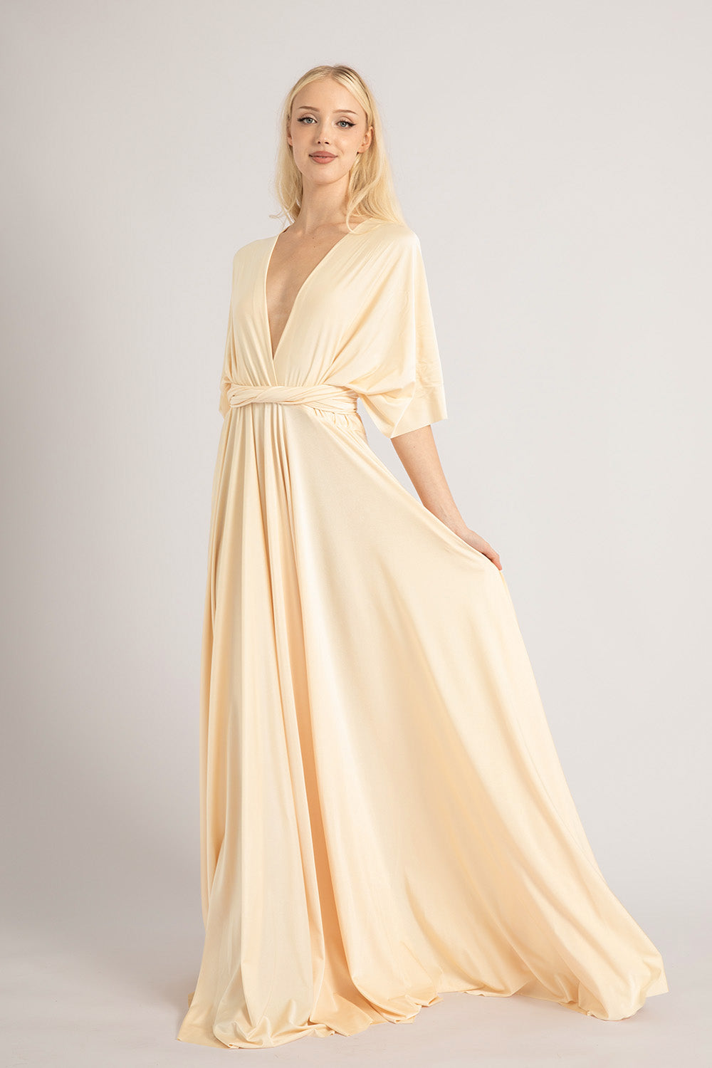 Luxe Satin Ballgown Multiway Infinity Dress in Champagne