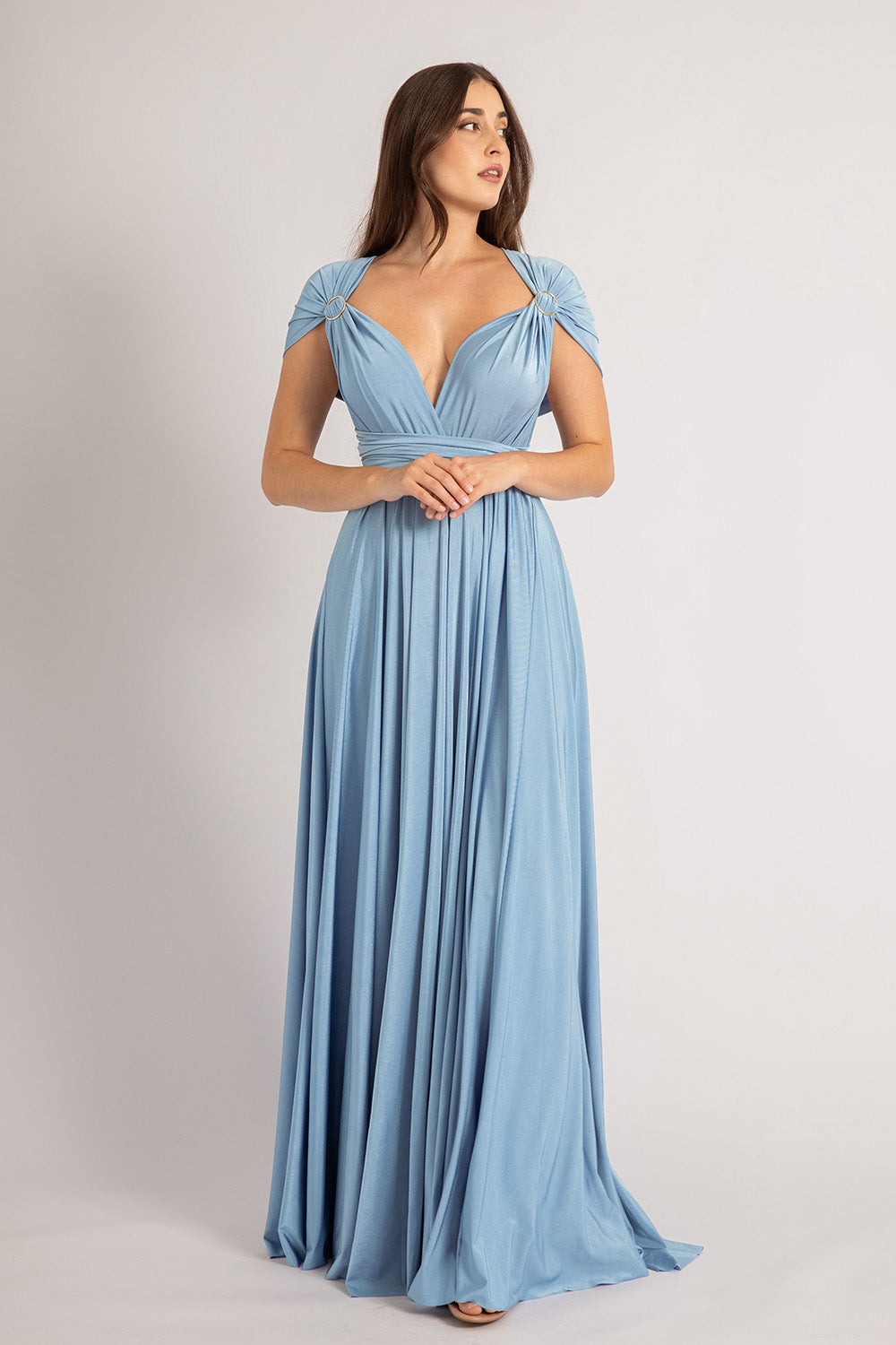 Luxe Satin Ballgown Multiway Infinity Dress in Dusty Blue