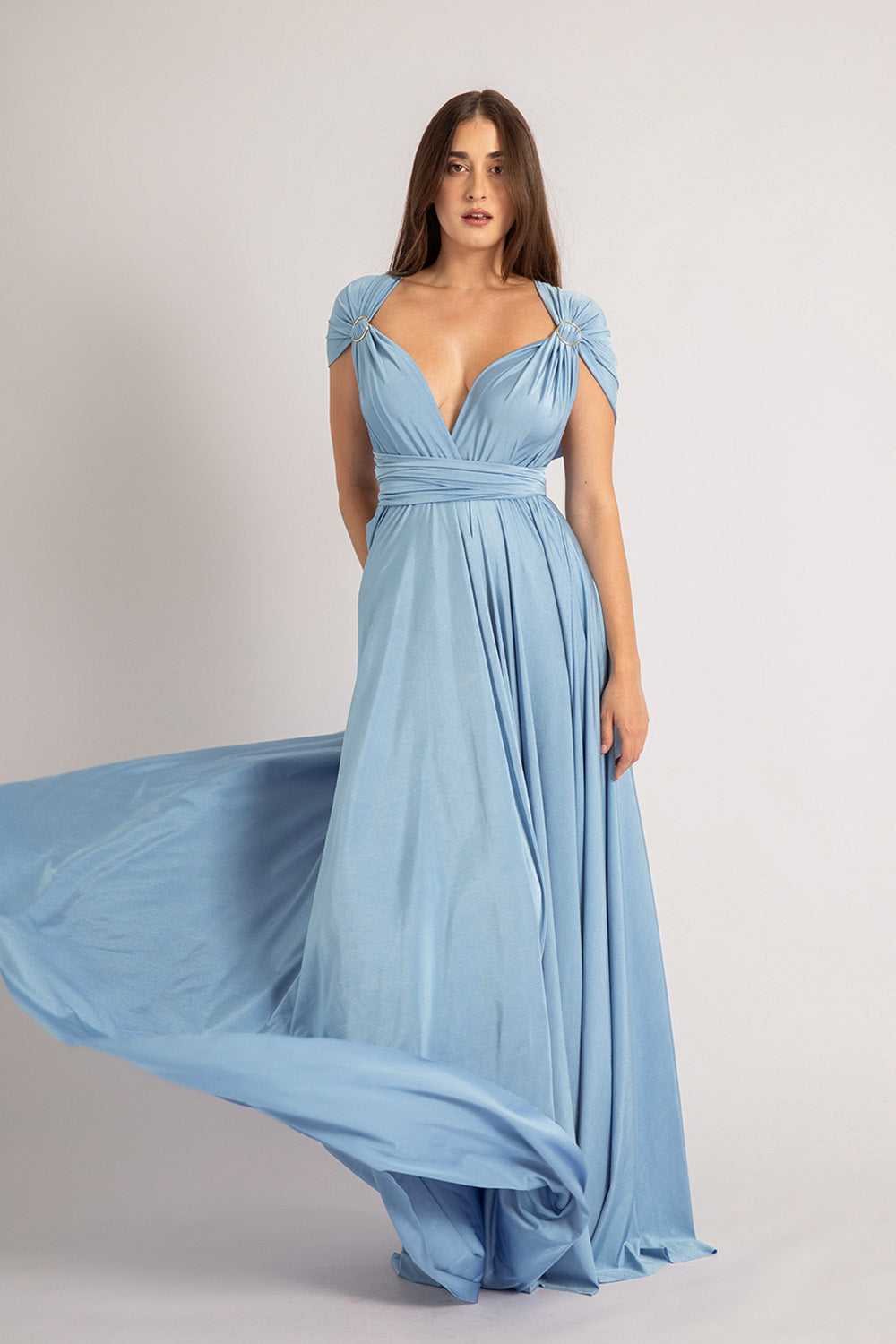 Luxe Satin Ballgown Multiway Infinity Dress in Dusty Blue