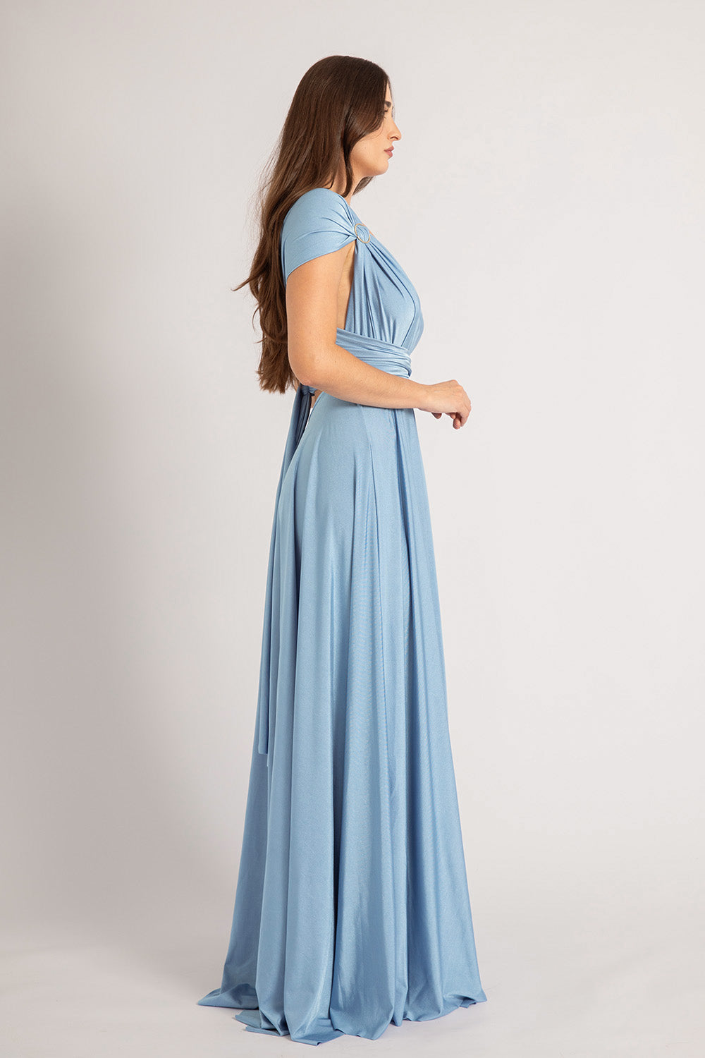 Luxe Satin Ballgown Multiway Infinity Dress in Dusty Blue