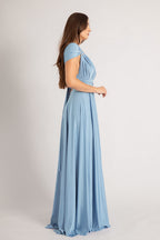 Luxe Satin Ballgown Multiway Infinity Dress in Dusty Blue