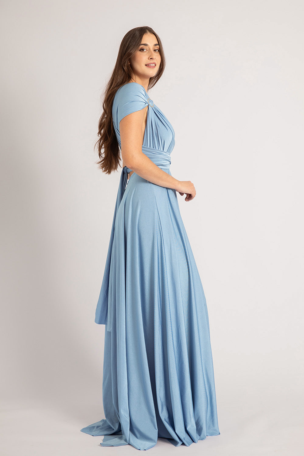 Luxe Satin Ballgown Multiway Infinity Dress in Dusty Blue