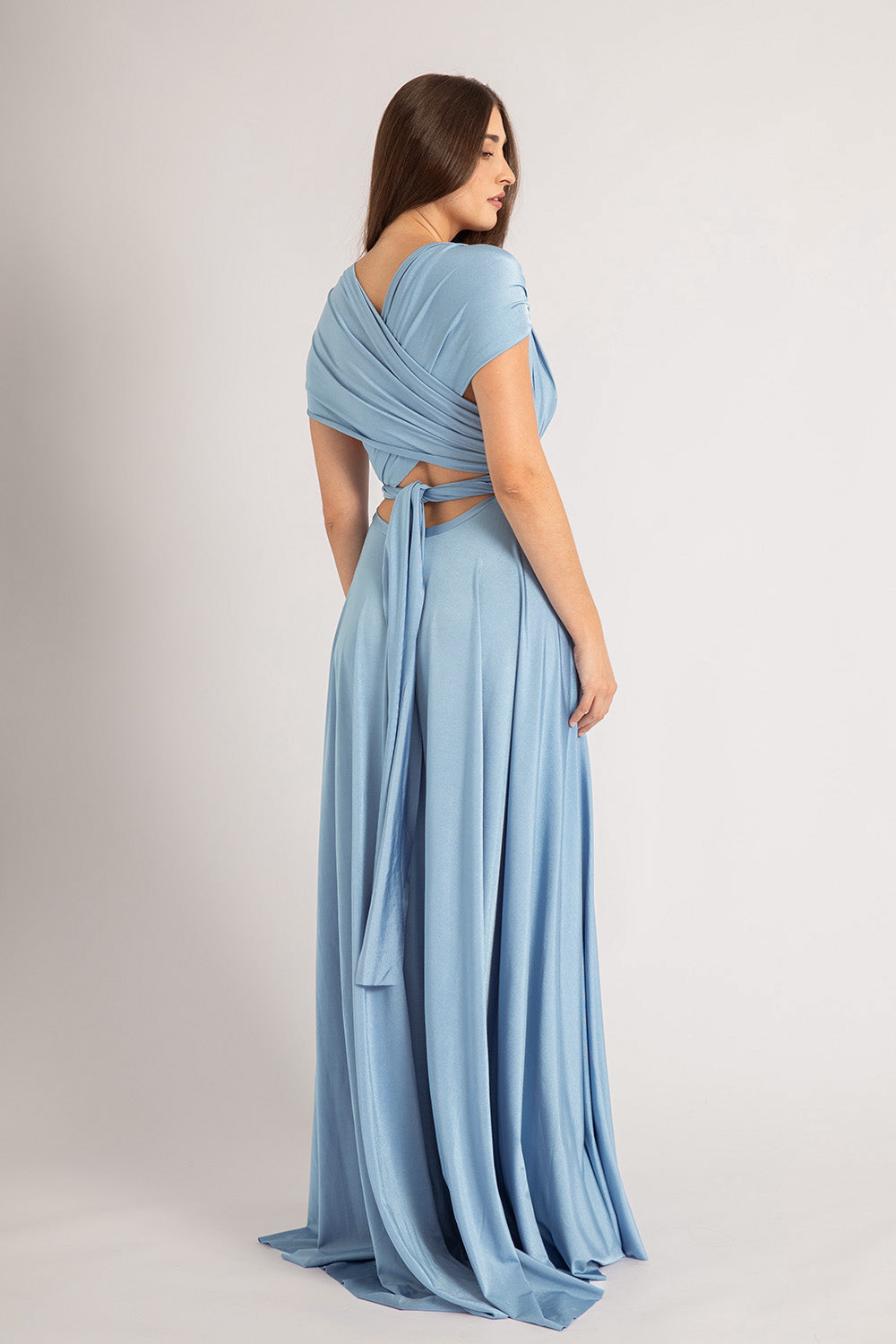 Luxe Satin Ballgown Multiway Infinity Dress in Dusty Blue