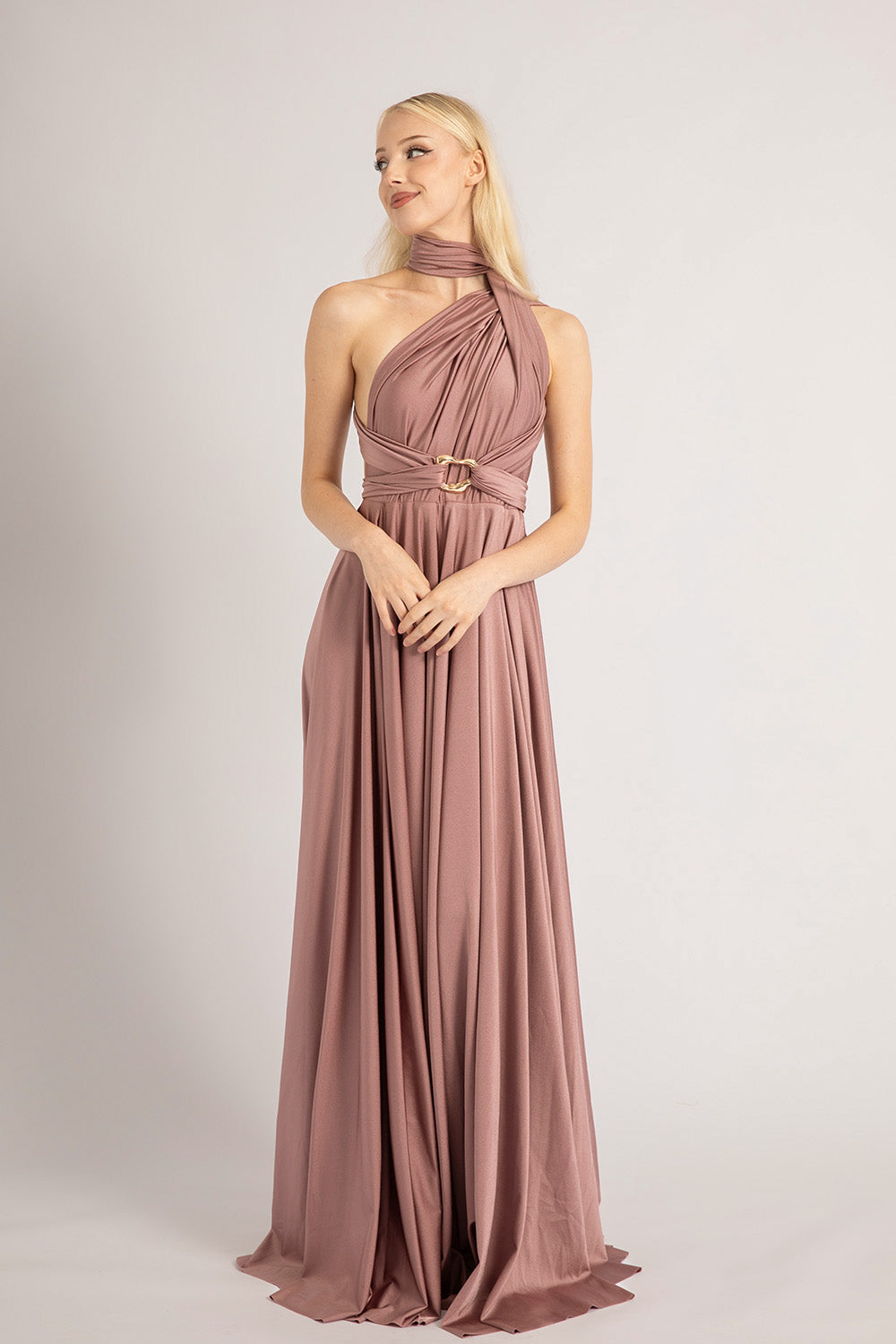 Luxe Satin Ballgown Multiway Infinity Dress in Dusty Mauve