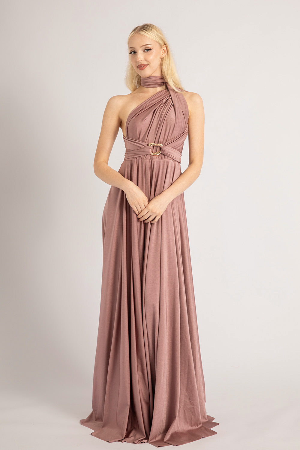 Luxe Satin Ballgown Multiway Infinity Dress in Dusty Mauve
