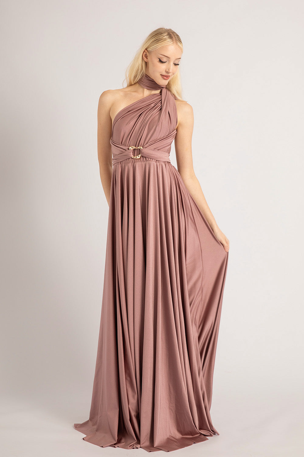 Luxe Satin Ballgown Multiway Infinity Dress in Dusty Mauve
