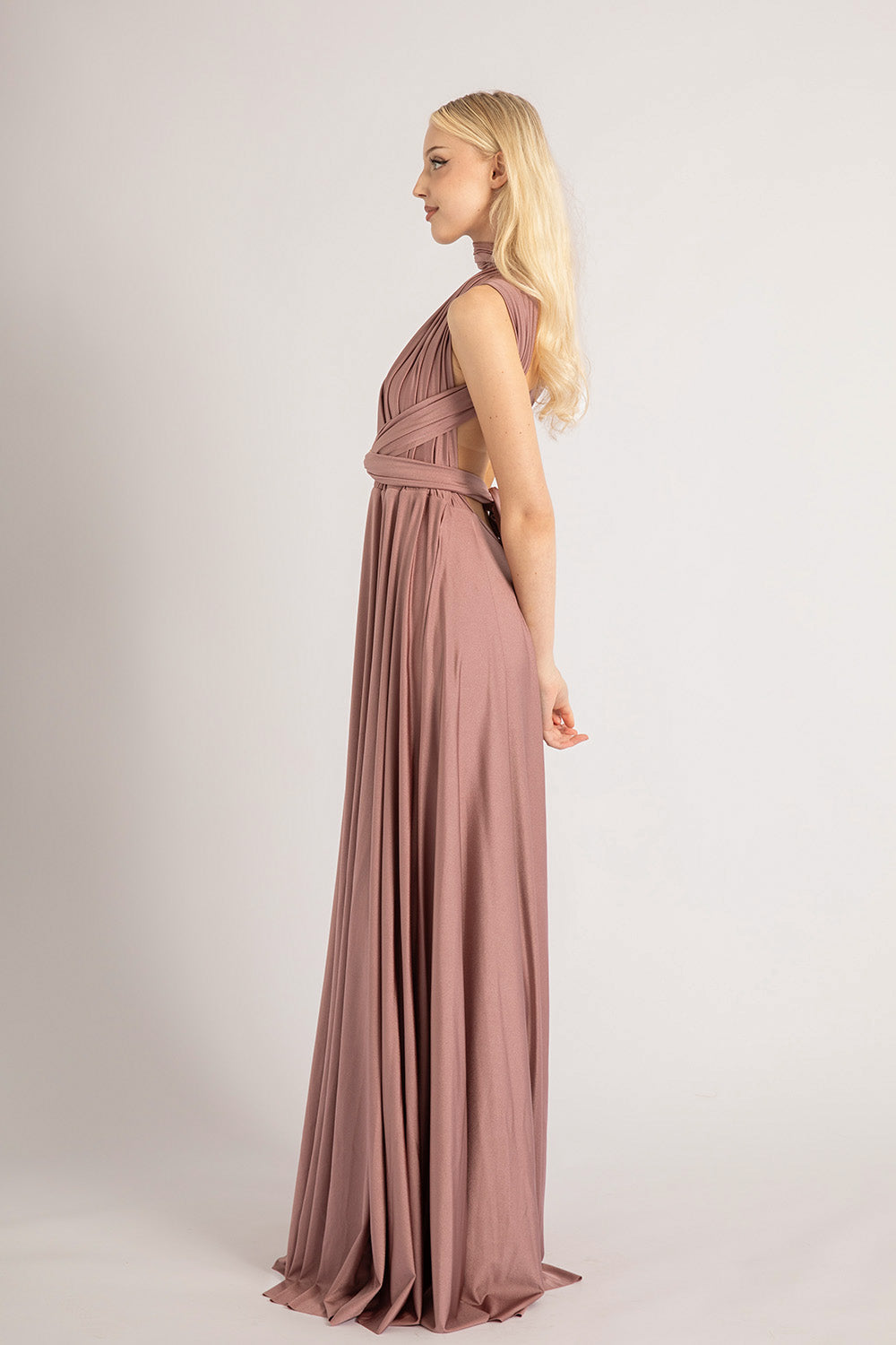 Luxe Satin Ballgown Multiway Infinity Dress in Dusty Mauve