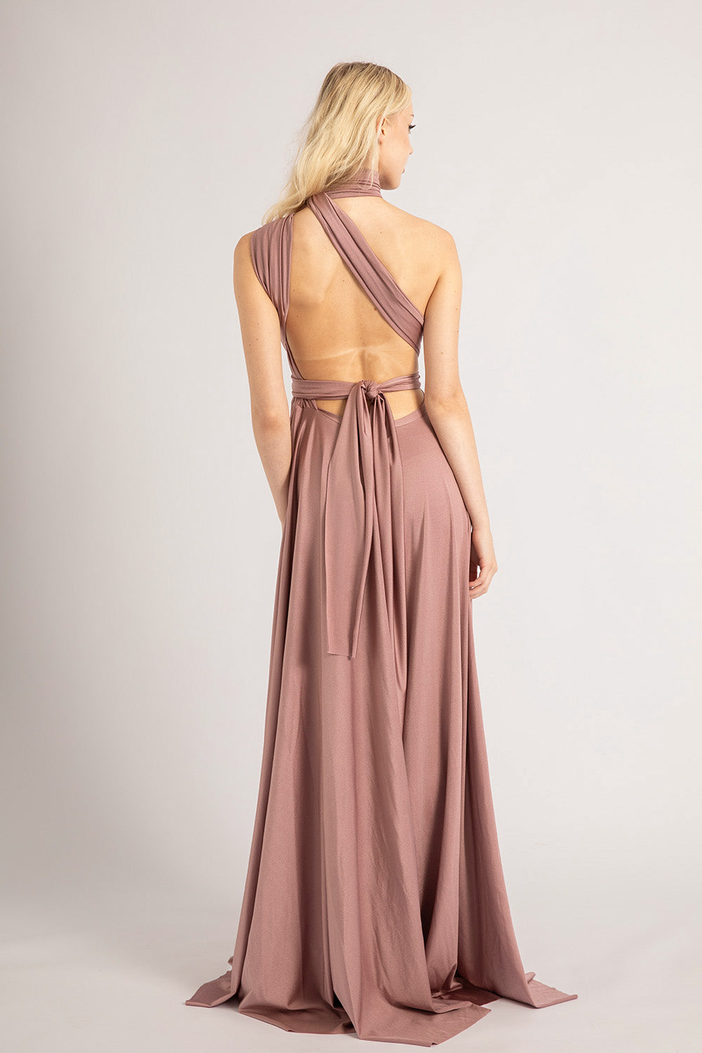 Luxe Satin Ballgown Multiway Infinity Dress in Dusty Mauve