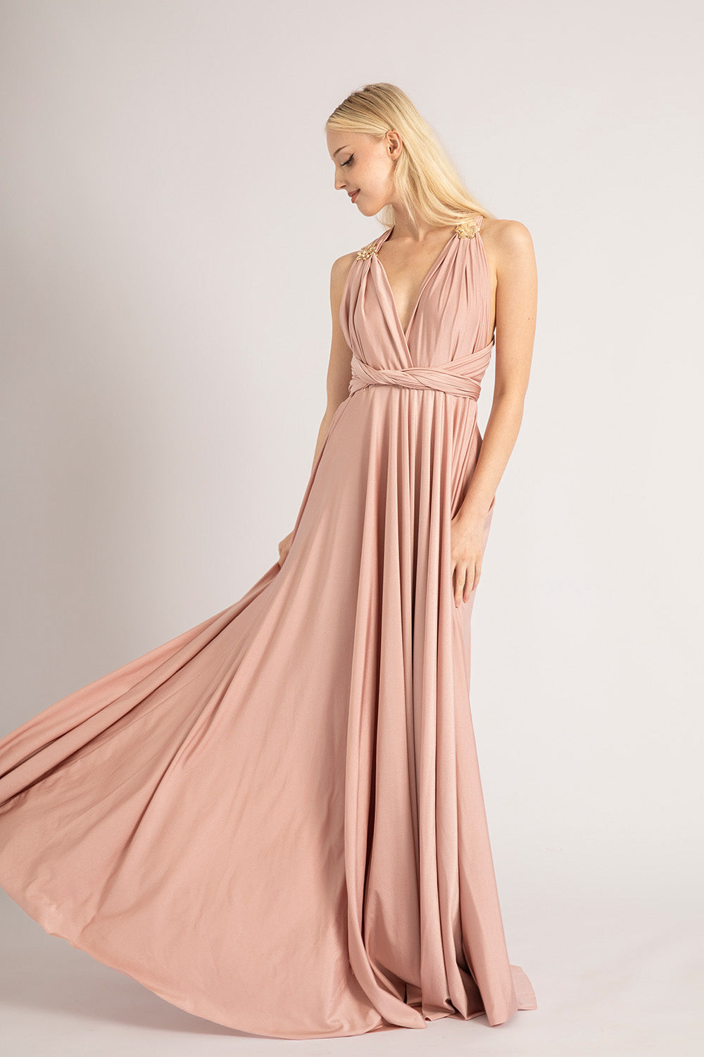 Luxe Satin Ballgown Multiway Infinity Dress in Dusty Pink