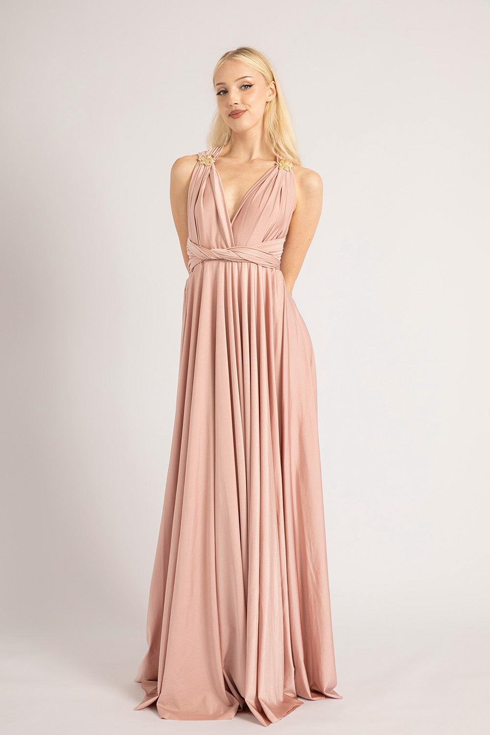 Luxe Satin Ballgown Multiway Infinity Dress in Dusty Pink
