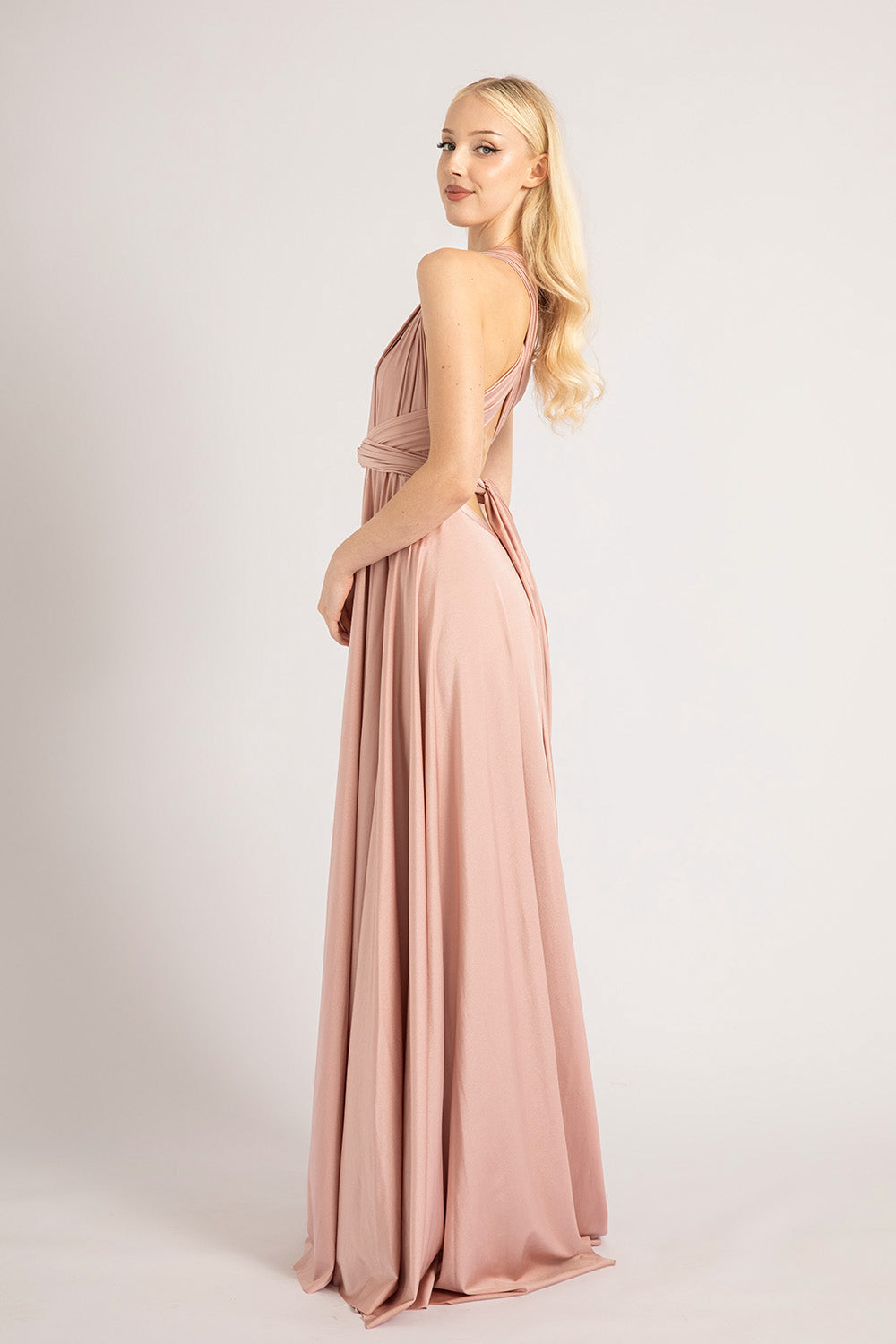 Luxe Satin Ballgown Multiway Infinity Dress in Dusty Pink