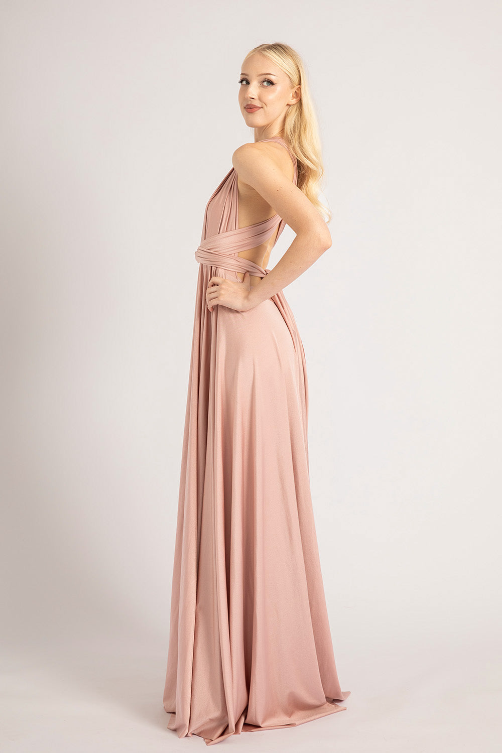 Luxe Satin Ballgown Multiway Infinity Dress in Dusty Pink