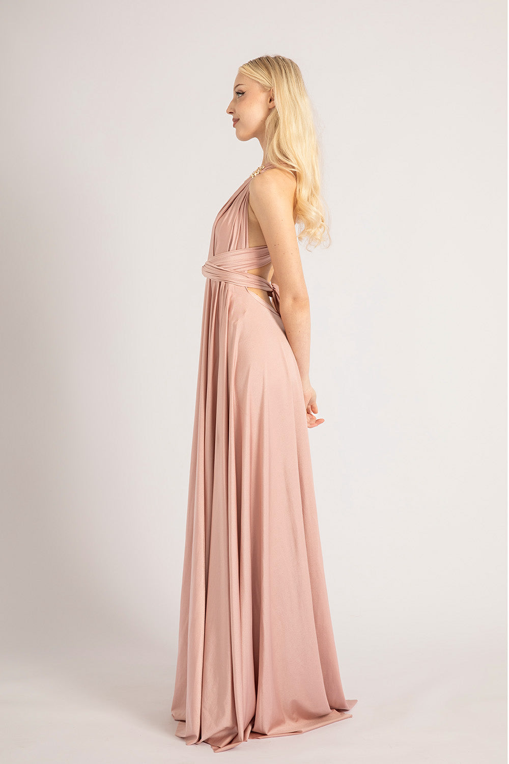 Luxe Satin Ballgown Multiway Infinity Dress in Dusty Pink