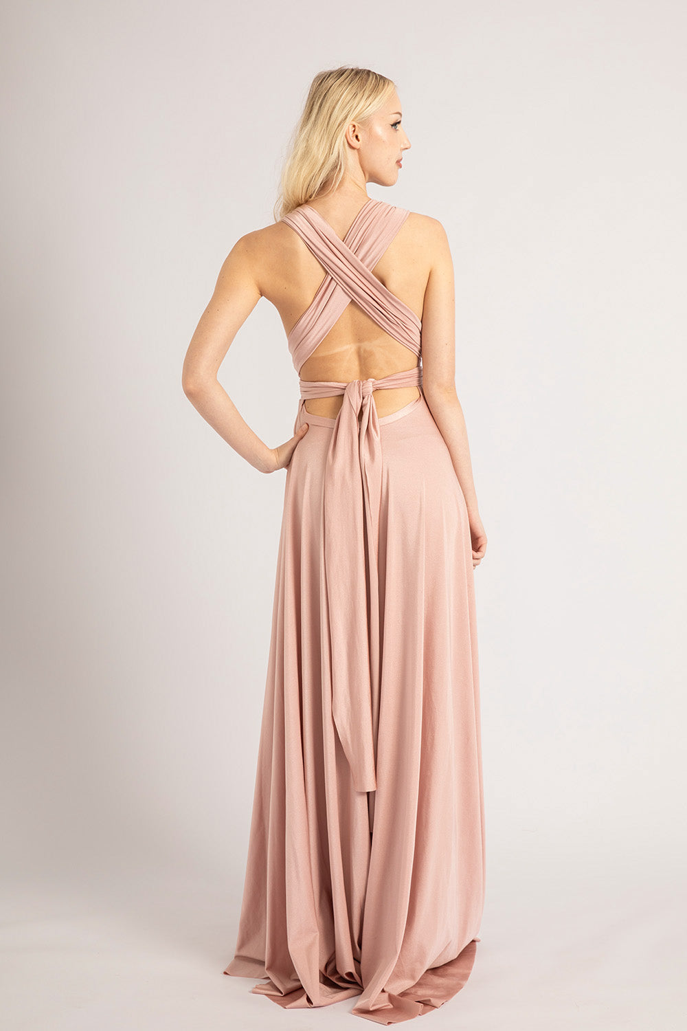 Luxe Satin Ballgown Multiway Infinity Dress in Dusty Pink