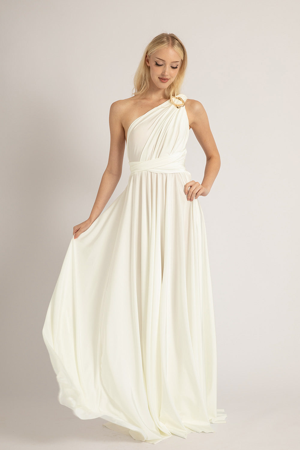 Luxe Satin Ballgown Multiway Infinity Dress in Ivory