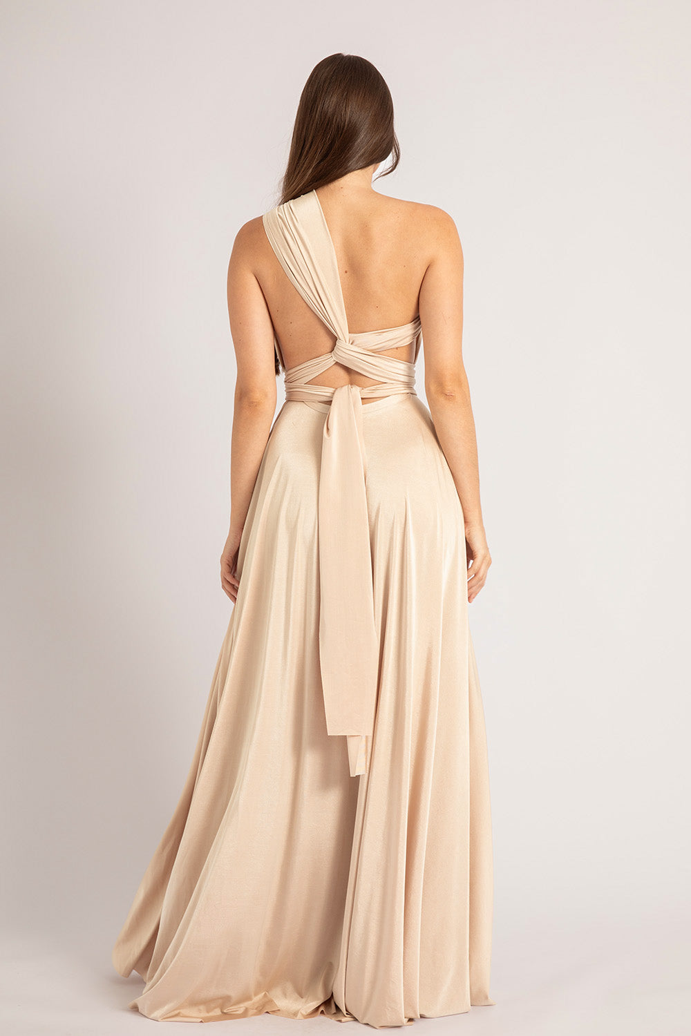 Luxe Satin Ballgown Multiway Infinity Dress in Light Gold