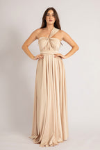 Luxe Satin Ballgown Multiway Infinity Dress in Light Gold